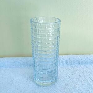 Vase Vtg Woven Basket Weave 8" Glass Textured Cylindrical Minimalist Thick Round